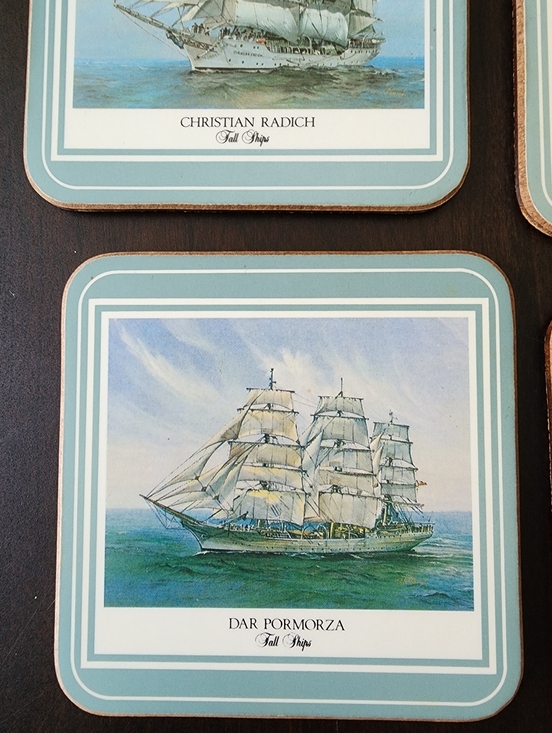 Vintage Set of 6 Pimpernel Eagl “Tall Ships” Coasters Cork back England In Box - Picture 8 of 10